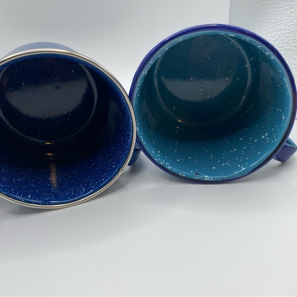 3 Blue Enamel Speckled Camping Coffee Mugs - Picture 7 of 16